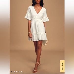 Lulus Sunshine Daydream White Short Sleeve Cutout Mini Dress • 🌸
